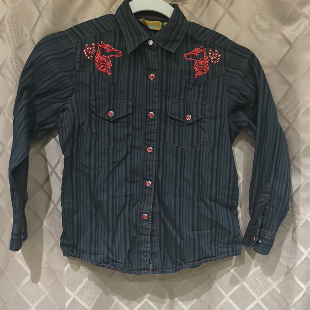 Wrangler Black Striped Shirt with Red Embroidery - WESTERN WEAR